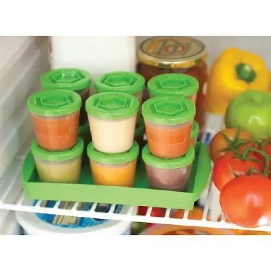 Sprout Cups Baby Food Storage Containers w Writable Lids (12 Pk)- 2oz Stackable, Leakproof Plastic Jars- Freezer, Microwave & Dishwasher Safe image {1}