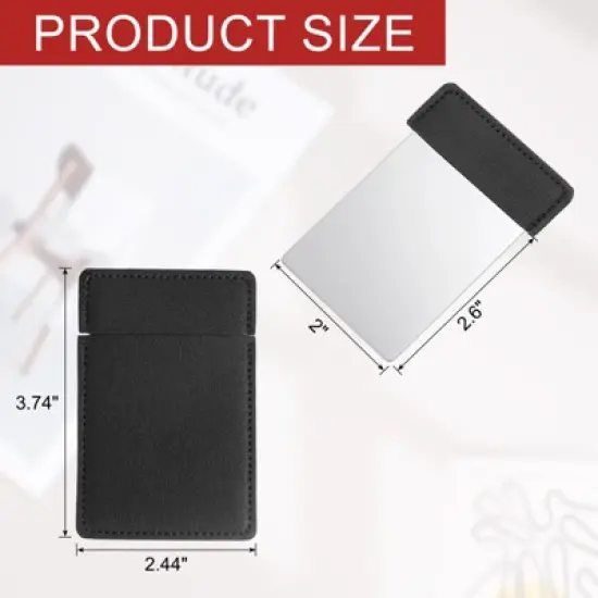 Unique Bargains Stainless Steel Pocket Travel PU Leather Mini Mirror image {1}
