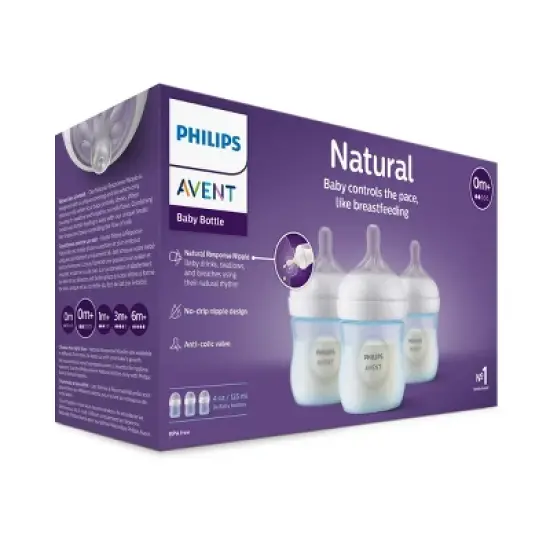 Philips Avent 3pk Natural Baby Bottle with Natural Response Nipple - Blue - 4oz image {2}