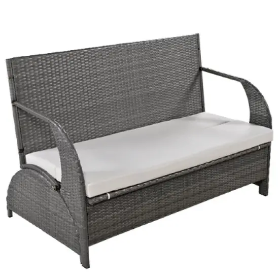 Outdoor Loveseat and Convertible to two seats and a table，Beige/Gray/Blue, 4W -ModernLuxe image {9}