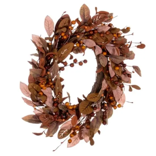 Vickerman 22" Artificial Light Brown Fall Berry and Wood Leaf Wreath image {4}
