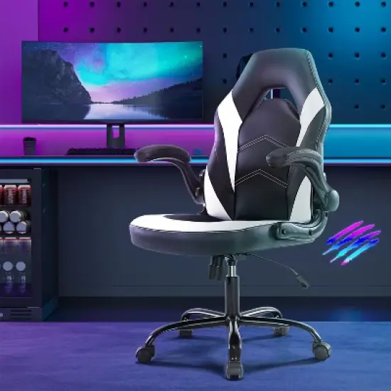 Gaming Chair, PU Leather Computer Chair with Footrest and Lumbar Support, Height Adjustable Game Chair with 360&deg; Swivel Seat and Headrest-The Pop Home image {8}