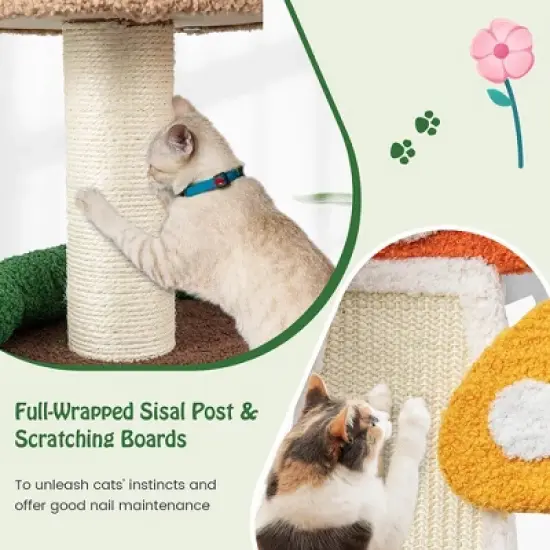 Tangkula 41" Mushroom Cat Tree Tower Indoor Kitten Activity Center w/ Natural Sisal Posts image {5}
