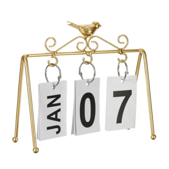 Unique Bargains Desktop Decoration Turn Page Flip Vintage Wood Perpetual Calendar Golden image {2}