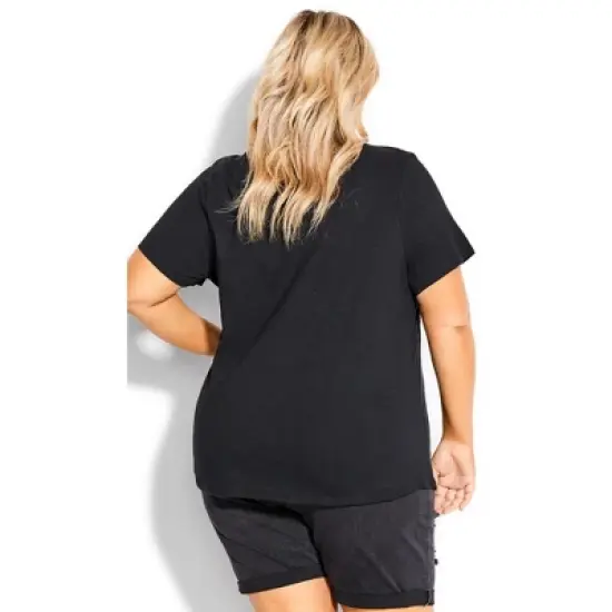 Women's Plus Size Split Neck Tee - Black | AVENUE image {1}