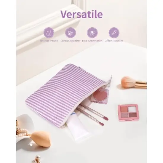 Narwey Small Striped Makeup Bag for Purse Travel Makeup Pouch Cosmetic Bag image {4}