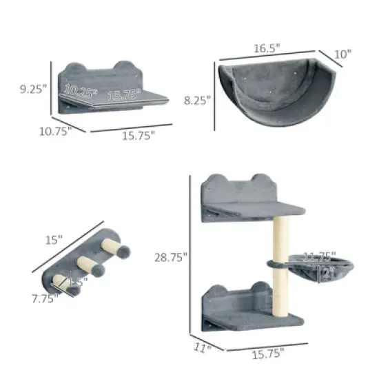 Multipet 4 Pcs Cat Climbing Shelf with Cat Hammock, 3 Steps, Perches, Scratching Post, for Sleeping, Playing image {7}