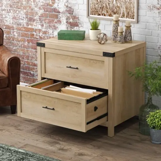 2 Drawer Bridge Acre Rustic Farmhouse Lateral File Cabinet Orchard Oak - Sauder image {2}