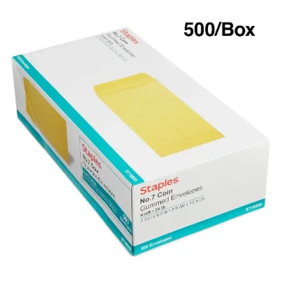 Staples Gummed Currency Envelopes 3 1/2" x 6 1/2" Brown 500/Box (SPL17199) image {3}