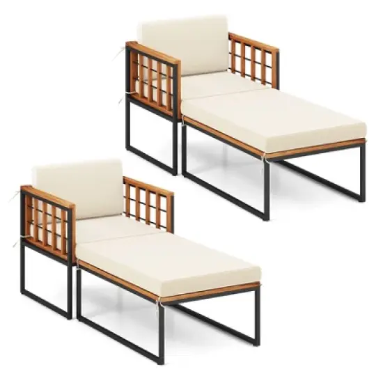 Tangkula 4PCS Outdoor Chaise Lounge Chair Acacia Wood Heavy Duty 1200 lbs Weight Capacity image {10}