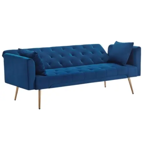 MYINDA Velvet Futon Reclining Sofa Bed with 2 Pillows for Living Room, Convertible 3 Adjustable Sofa for Small Spaces,BLUE image {3}