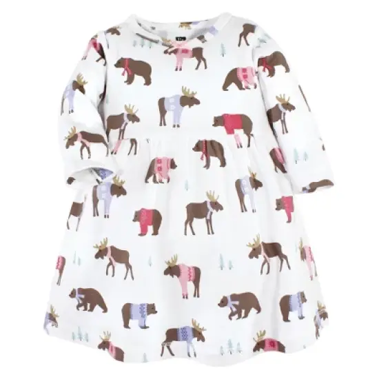 Hudson Baby Infant and Toddler Girl Cotton Dresses, Pink Moose Bear image {2}