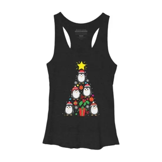 Women's Design By Humans Penguin Christmas Tree By NekoShop Racerback Tank Top image {3}
