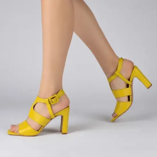 Journee Signature Womens Genuine Leather Beckie Block Heel Open Square Toe Sandals image {7}