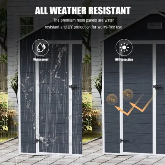 6*6ft resin storage shed, high quality pp material, rust and UV proof, large storage space, 12mm thick pp board, HD window lighting Dark gray image {1}