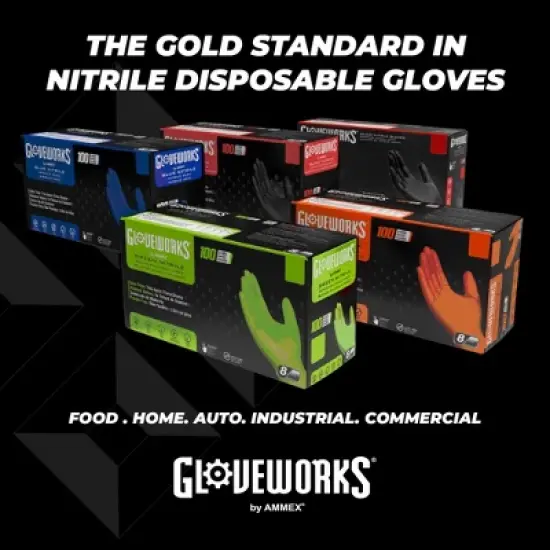 GLOVEWORKS Black Nitrile Gloves with Raised Diamond Texture- Medium Duty, Industrial Grade - Great for Auto Detailing, Food Service, and Cleaning image {6}