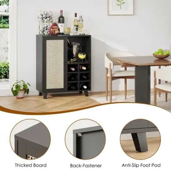 SEVOBAL 47" Sideboard Cabinet Storage Bar Cabinet with Rose Racks Buffet Cabinet for Home Living Room Kitchen Entryway, Black, 15"*27.5"*33.8" image {3}