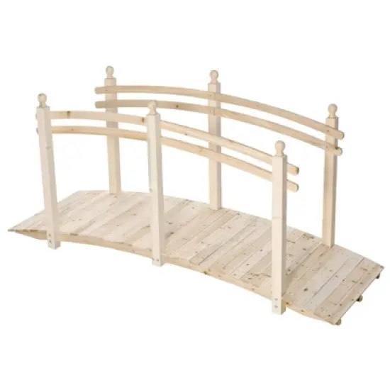 Outsunny 7.5' Fir Wood Garden Bridge Arc Walkway with Side Railings, Perfect for Backyards, Gardens, & Streams image {7}