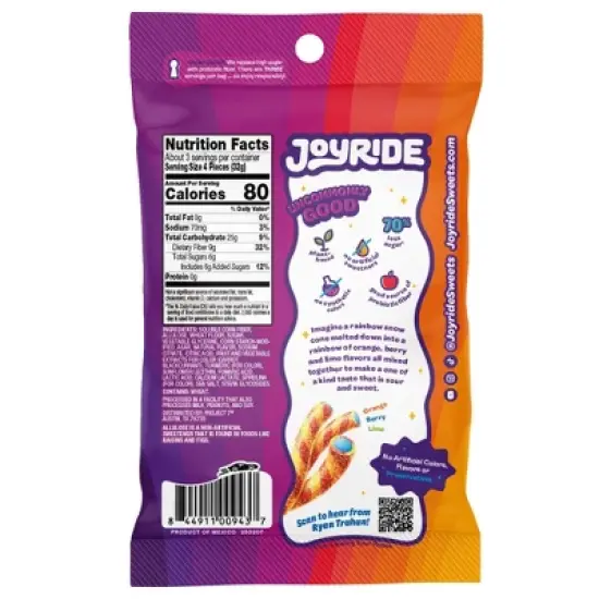 JOYRIDE Candy Sour Rainbow Gummy Ropes - 3.5oz image {1}