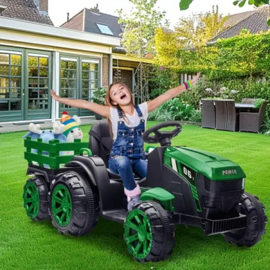 Garvee 12V Kids Ride On Tractor Toys with Trailer,Electric Vehicles Toy Tractor with Remote Control image {8}
