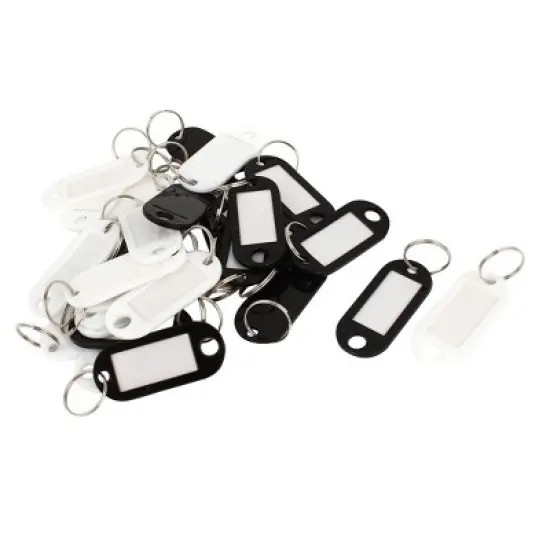 Unique Bargains Plastic Metal Convenient Key ID Label Keyring 30 Pcs Black White image {4}