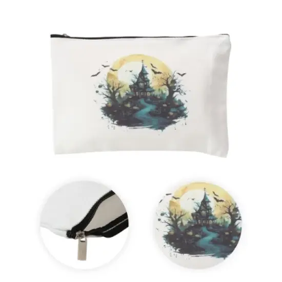 Unique Bargains Durable Halloween Castle Pattern Makeup Bag White 1 Pc image {2}