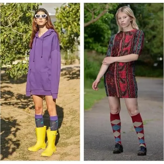 Tipi Toe Womens 6 Pairs Sleek Shades Colorful Solid Patterned Knee High Socks image {3}