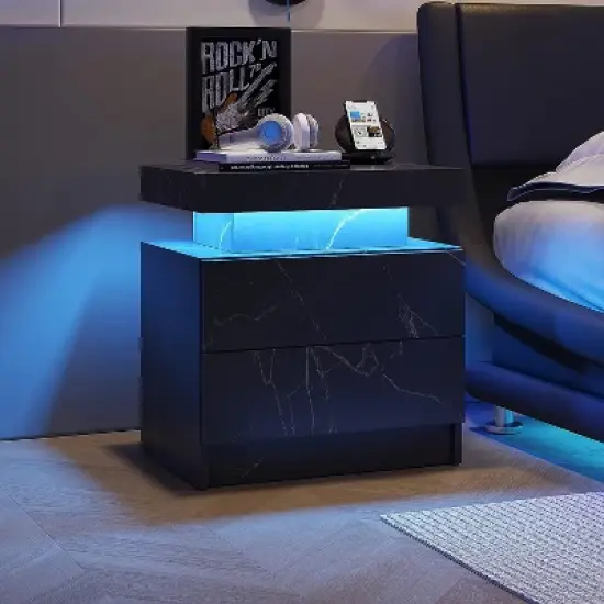 KTMBDW Nightstand with LED Lights, Modern Night Stand, Bedside Table with 2 Drawers, End Side Table for Bedroom, Living Room image {10}