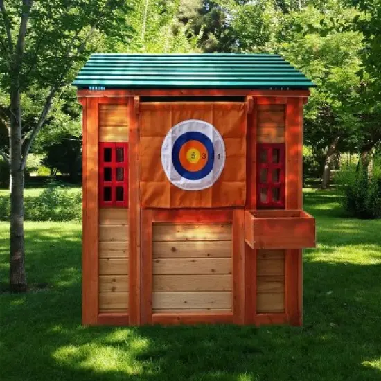 LOVSON Outdoor Wooden 4-in-1 Game House for kids garden playhouse with different games on every surface,Solid wood,61.4"Lx45.98"Wx64.17"H image {6}