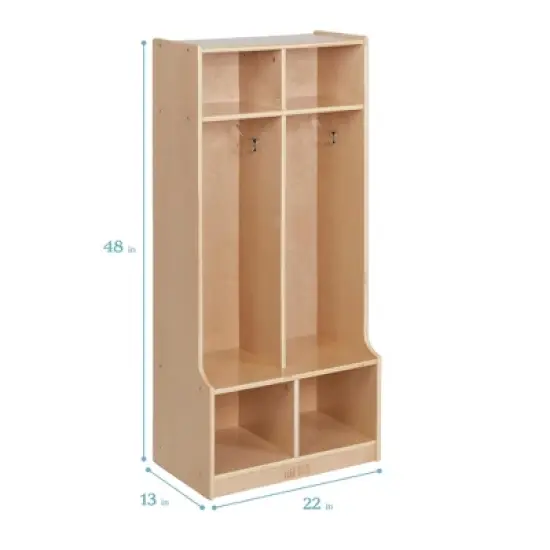 ECR4Kids 2-Section Coat Locker with Bench, Classroom Furniture, Natural image {1}