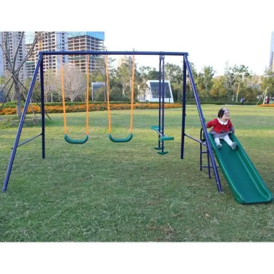JANSNO A-Frame Metal Swing Set with Slide image {2}