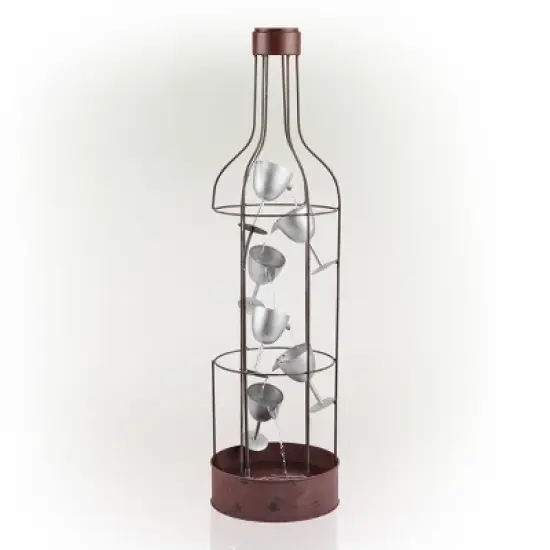 44" Iron Indoor/Outdoor Bottle Shaped Water Fountain with Tiering Wine Glasses Brown - Alpine Corporation image {3}