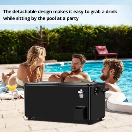 Karl Home Black Detachable 80 Qt. Outdoor Rolling Cooler Cart image {8}