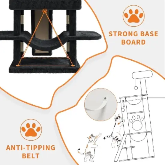 68.5in Tall Indoor Cat Tree for Large Cats, Upgraded Heavy Duty Cat Tower with Scratching Posts/Condo/Plush Perches/Hammocks/Dangling Balls image {5}