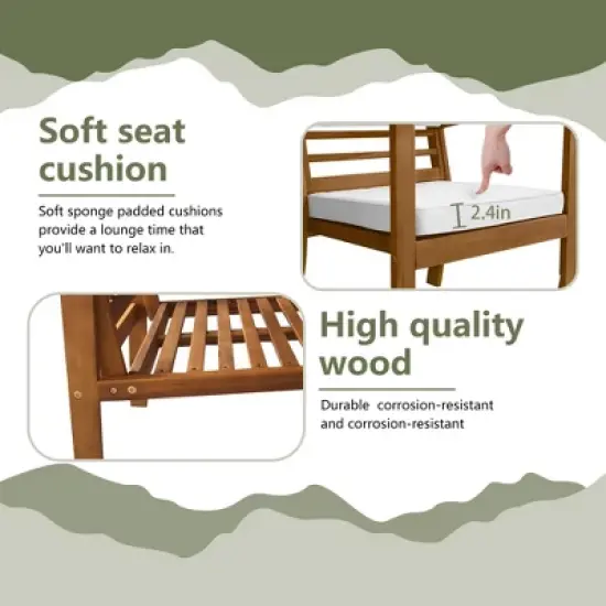FDW 3-Piece Acacia Wood Patio Bistro Set Patio Furniture Outdoor Chat Conversation Table Chair Set Outdoor Wood Chat Set for Beach Backyard ,Natural image {3}