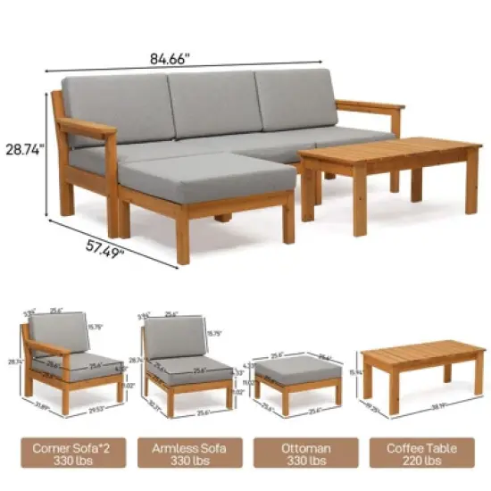 Karl Home Patio 5-Piece Wood Sectional Sofa Set image {2}