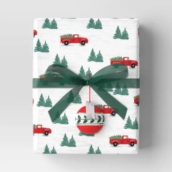 40" 125 sq ft Christmas Roll Wrap Trucks and Trees on White - Wondershop&trade; image {1}