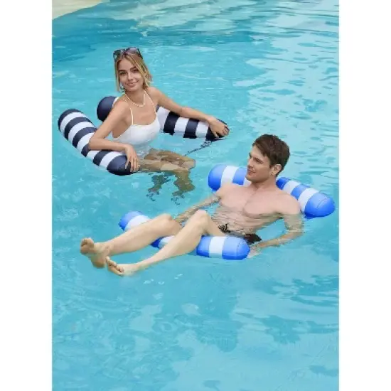 Joyfy Hammock Pool Floats Adult, 2 Packs 4-in-1 Versatile Beach Lake Inflatable Floats Lounger, Poolside Relaxation PVC Water Hammock image {8}