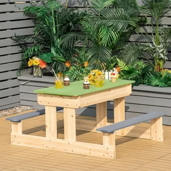 Costway 3-in-1 Kids Picnic Table Outdoor Wooden Water Sand Table w/ Play Boxes image {2}