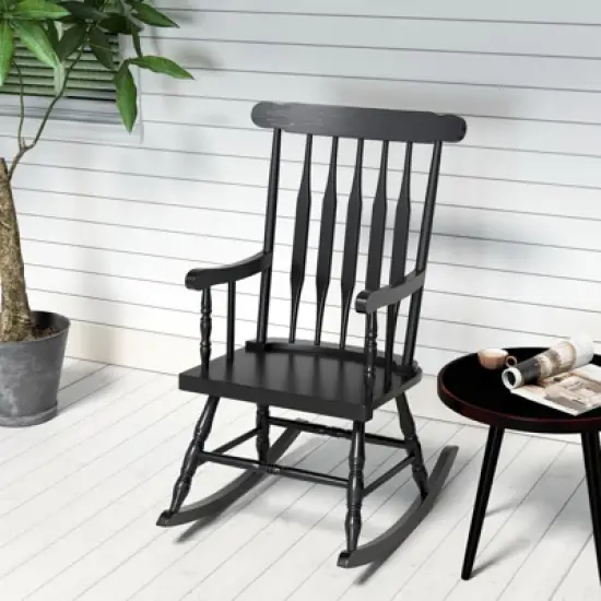 Tangkula Wooden Rocking Chair Single Rocker Indoor Garden Patio Yard Black image {1}