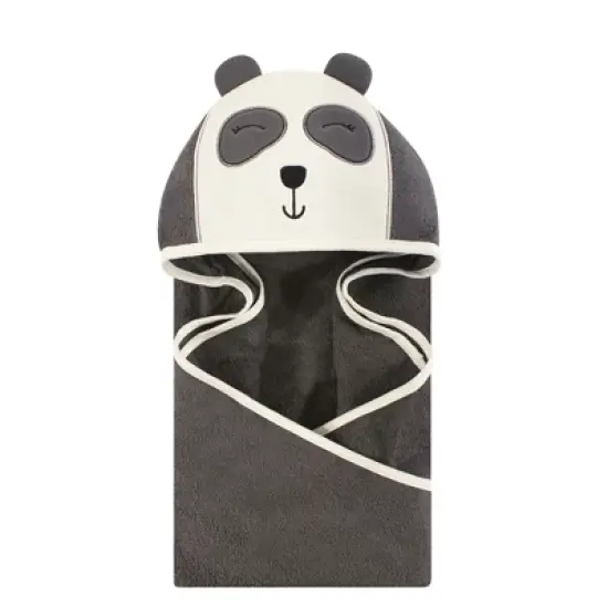 Hudson Baby Infant Cotton Animal Face Hooded Towel, Modern Panda, One Size image {1}
