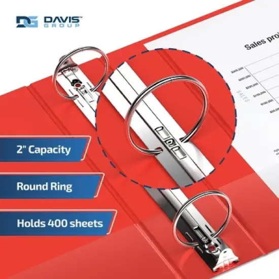 Davis Group 6pk 2" Premium Economy Round Ring Binders Red: Hard Cover, 400 Sheet Capacity, 2 Pockets, Polypropylene image {2}