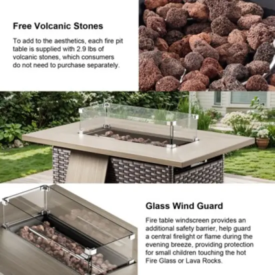 POCASSY 7 Piece 6 inch Thick Upholstered Cushion Patio Furniture Set with Fire Pit Table, All Weather Brown Wicker Outdoor Conversation Set for Deck image {13}