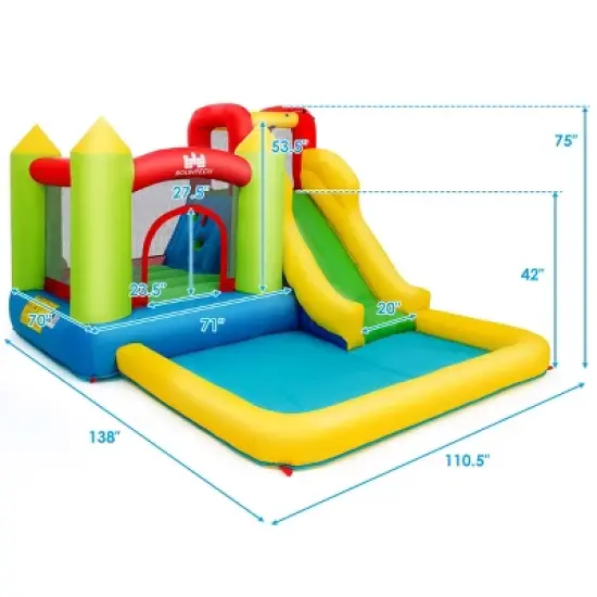 Costway Inflatable Bounce House Water Slide Jump Bouncer with Climbing Wall and Splash Pool Blower Excluded image {1}