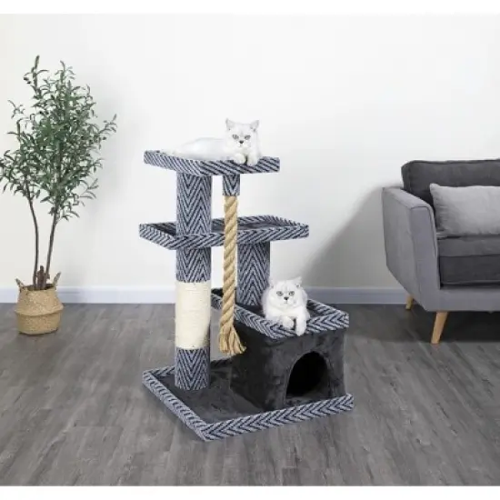 Go Pet Club 38" Sequoia Cat Tree Condo with Jungle Rope and Sisal Scratching Post LP-848 - Gray/Black image {1}