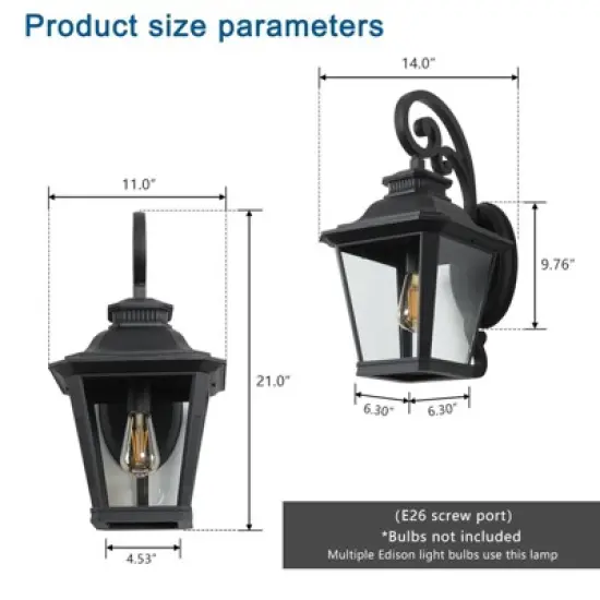 Wellfor 21" Aluminum Outdoor Wall Light: Lantern-Style, Waterproof, Patio Decor - Black image {11}