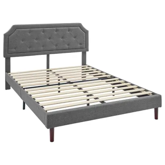 BIKAHOM Upholstered Platform Bed with Button Tufted Headboard, Dark Grey image {6}