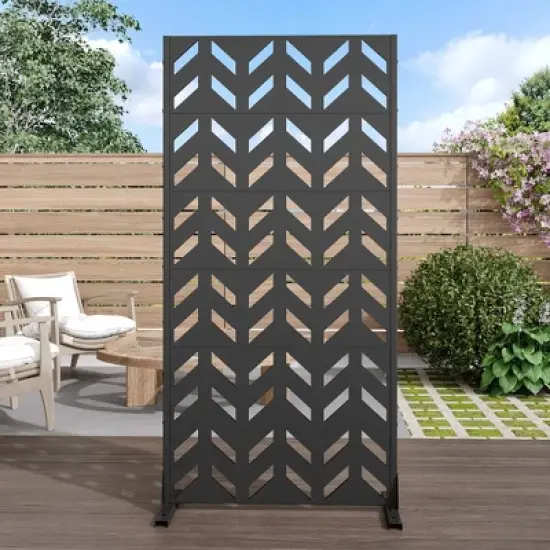 PexFix 72 in. x 35 in. Outdoor Privacy Screen Freestanding Galvanized Steel Panel Divider for Patio Deck Balcony Garden with Stable Base in Black image {2}
