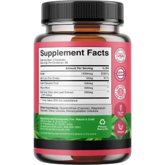 Women Saw Palmetto Capsules, DHT Blocker Restoring Hair Vitamins for Hair Health, Nature's Craft, 90ct image {2}