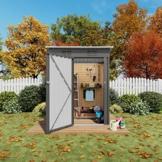 5X3 FT Outdoor Storage Shed, Tool Shed with Pitched Roof and Lockable Door Compact Metal Tool Shed for Garden, Backyard, Patio,Bike Storage, Gray image {10}